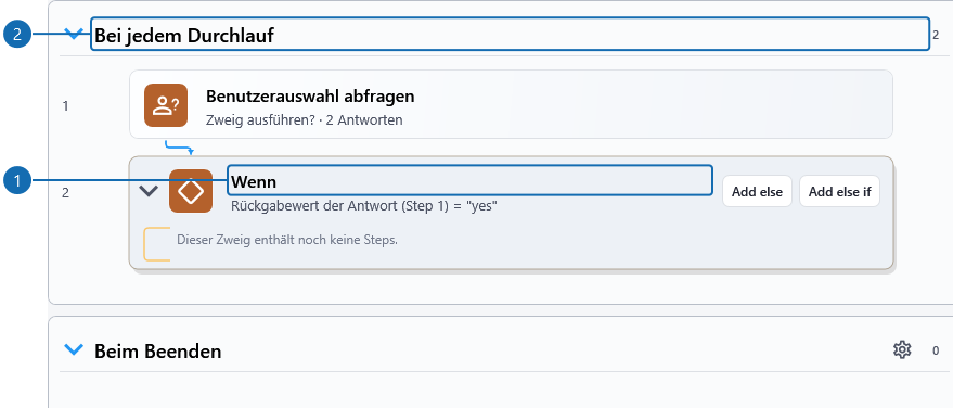 Das Ende eines Wenn-Blocks wird in der Oberfläche durch den Blockrahmen dargestellt. In der Textdatei schließt end_if den Block.